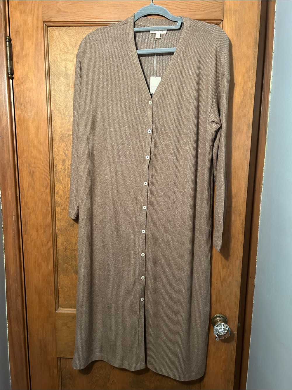 NWT Long Ribbed Button-Front Women’s Dress in Taupe